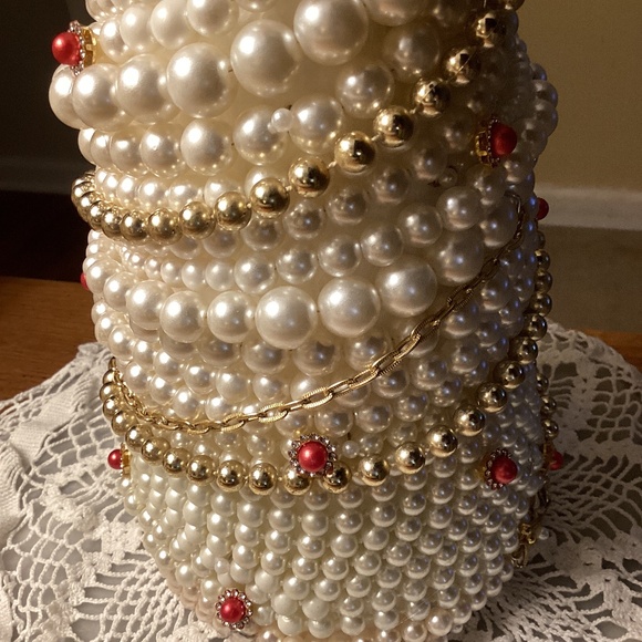 Vintage Pearl tree red highlighted with red pink beads necklaces mantle art - Picture 6 of 10